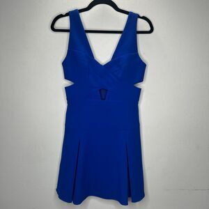 NWT BCBGMAXAZRIA Royal Blue Harlie Criss-Cross Keyhole Front Pleated Mini Dress
